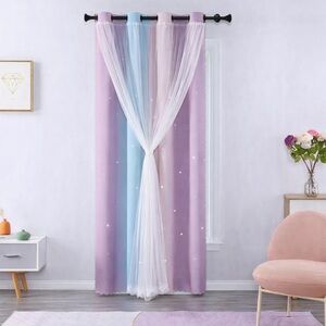 XIDI Star Cutout Blackout Curtain Panel with Sheer Lace Overlay